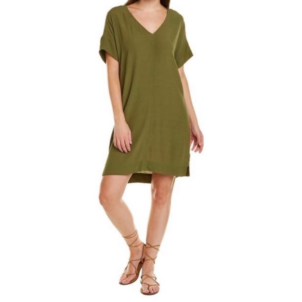 Madewell | Desert Olive Green V-Neck Lightweight Short Sleeve Mini Dress